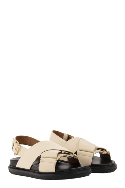 Shop Marni Fussbett Leather Sandal In Ivory