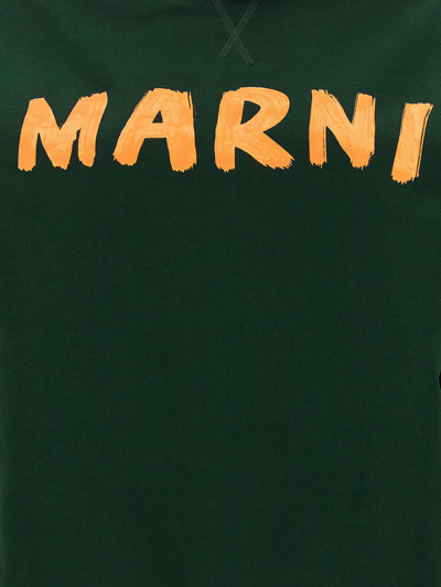 Shop Marni Logo Print Hoodie In Green