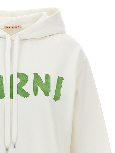 Shop Marni Logo Print Hoodie In White