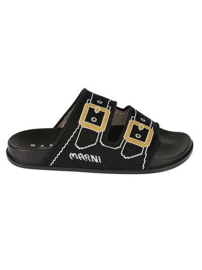 Shop Marni - Double-strap Slides In Black