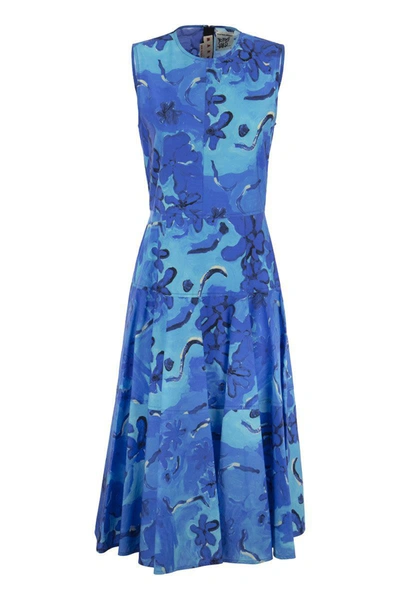 Shop Marni Printed Midi Dress In Blue