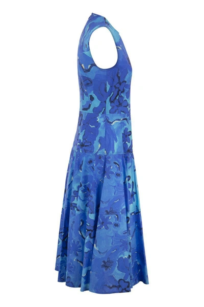 Shop Marni Printed Midi Dress In Blue