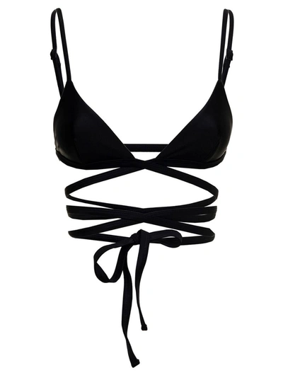 Shop Matteau Woman's Black Nylon Bikini Top With Crossed Laces