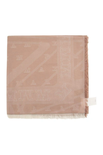 MAX MARA: silk blend scarf with jacquard monogram - Pink