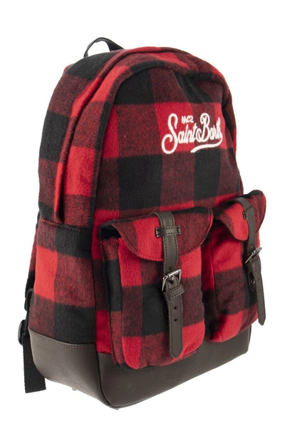 Shop Mc2 Saint Barth Backpack With Tartan Print In Red/black