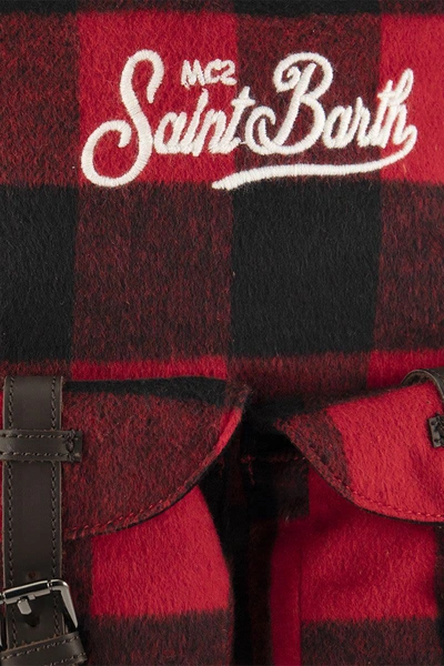 Shop Mc2 Saint Barth Backpack With Tartan Print In Red/black