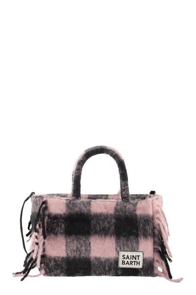 Shop Mc2 Saint Barth Tartan Bag With Fringes In Pink/black