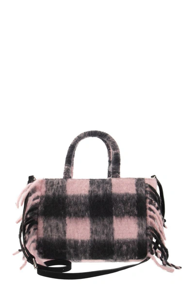 Shop Mc2 Saint Barth Tartan Bag With Fringes In Pink/black