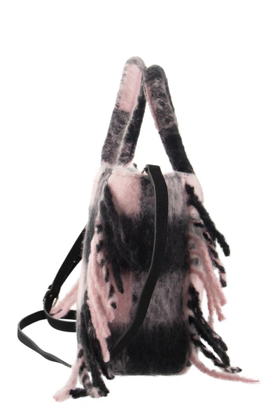 Shop Mc2 Saint Barth Tartan Bag With Fringes In Pink/black
