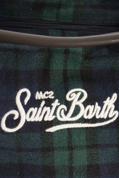 Shop Mc2 Saint Barth Tartan Fabric Tavel Bag In Green/blue