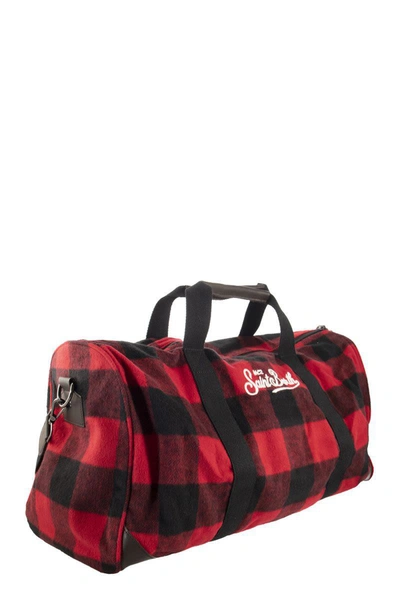 Shop Mc2 Saint Barth Tartan Fabric Tavel Bag In Red/black
