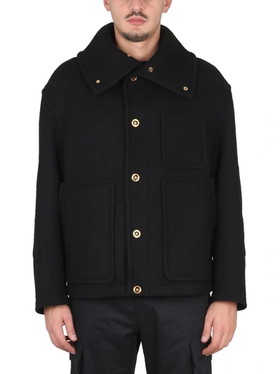 Shop Versace Medusa Wool Blouse Jacket In Black
