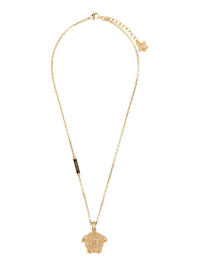 Shop Versace Metal Logo Necklace In Gold