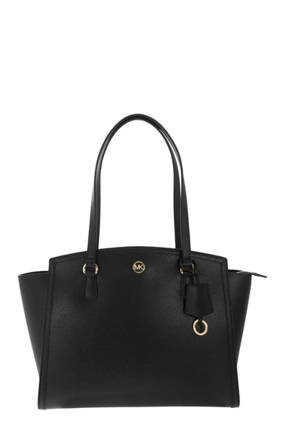 Shop Michael Kors Chantal - Large Grained Leather Tote Bag In Black