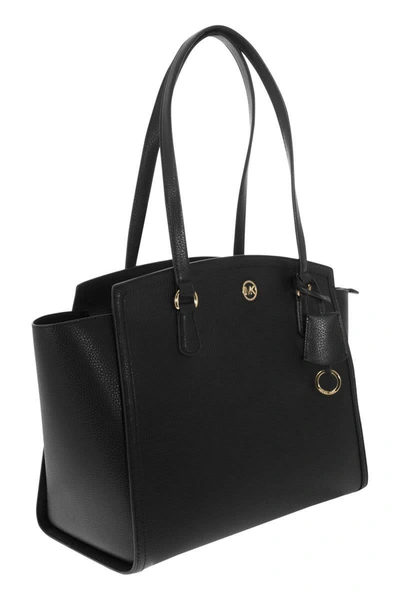 Shop Michael Kors Chantal - Large Grained Leather Tote Bag In Black