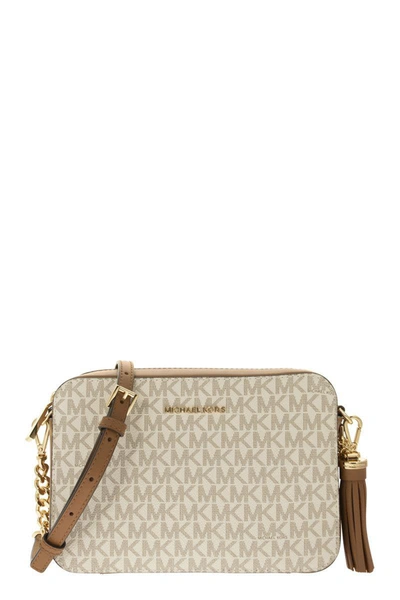 Shop Michael Kors Ginny - Medium Logo Crossbody Bag In Vanilla