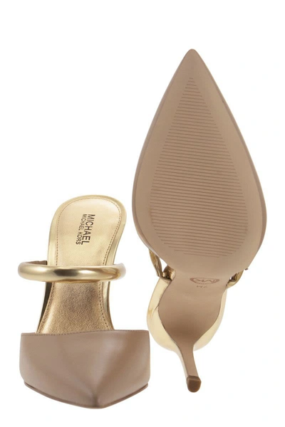 Shop Michael Kors Jessa - Leather Sandals In Camel/gold