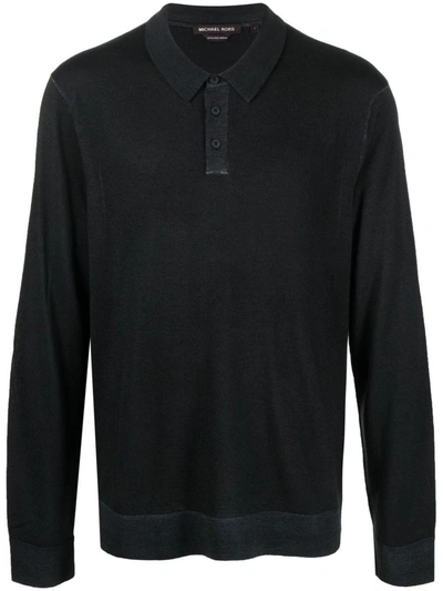Shop Michael Kors Long Sleeved Polo Shirt In Black