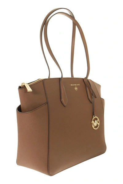 Shop Michael Kors Marilyn - Medium Saffiano Leather Tote Bag In Brown