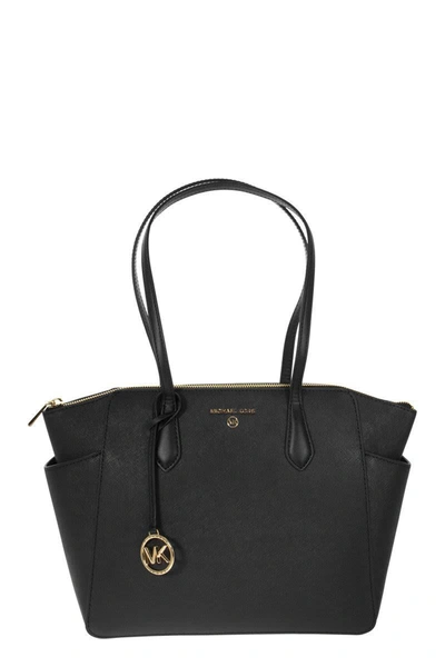 Shop Michael Kors Marilyn - Medium Saffiano Leather Tote Bag In Black