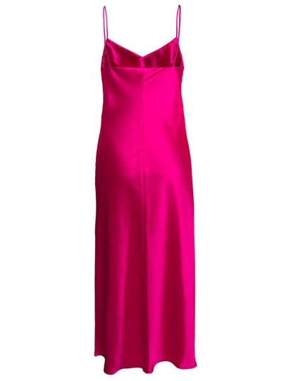 Shop Plain Midi Fuchsia Slip Dress With Spaghetti Straps Woman In Pink