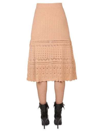 Shop Boutique Moschino Midi Skirt In Beige