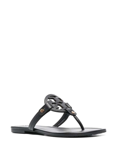 Shop Tory Burch 'miller' Black Thong Sandal With Tonal Logo In Leather Woman