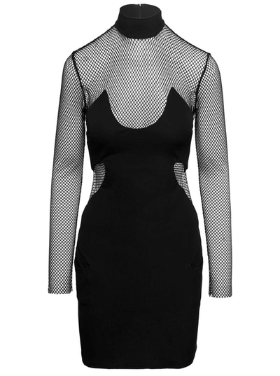 Shop Tom Ford Mini Black Dress With Mesh Inserts And Mock Neck In Viscose Woman