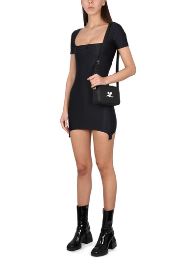 Shop Courrèges Mini Dress With Logo In Black