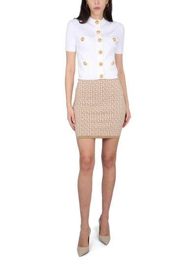 Shop Balmain Mini Skirt In Beige