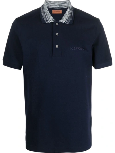 Shop Missoni Sport Cotton Polo Shirt In Blue
