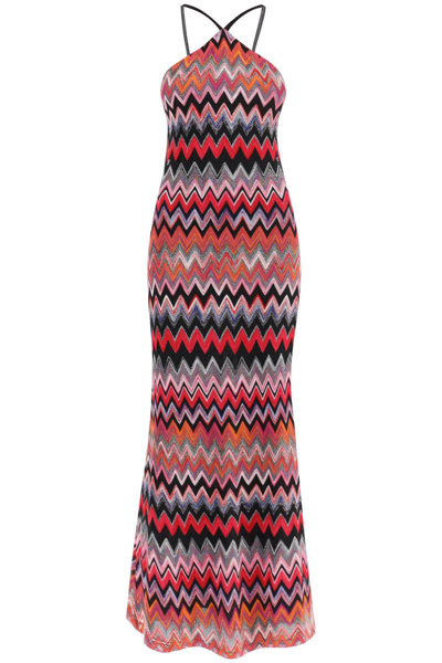 Shop Missoni Knitted Maxi Dress With Herringbone Motif In Multicolor