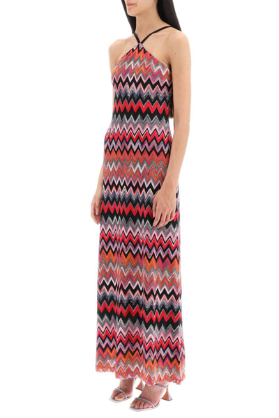 Shop Missoni Knitted Maxi Dress With Herringbone Motif In Multicolor