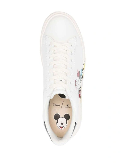 Shop Moa Master Of Arts Moa Woman's White Leather Sneakers With Mickey Mouse Kiss Print