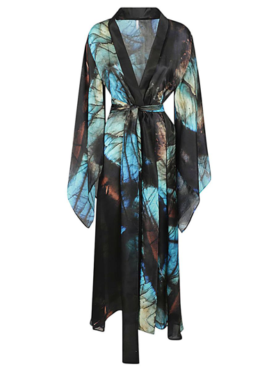 Shop Mona Swims Silk Long Kimono In Multicolour