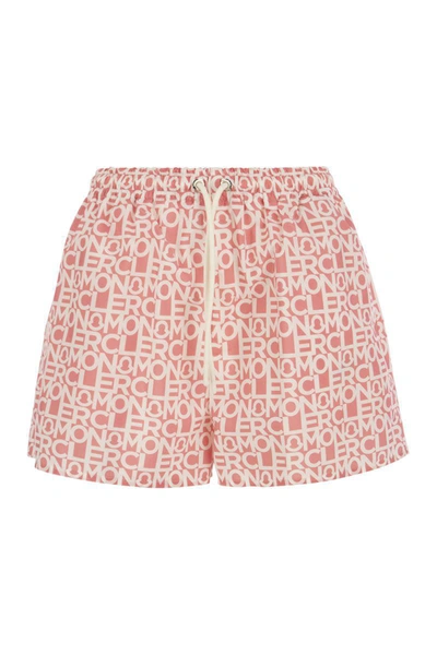 Shop Moncler Short With Monogram In Pink