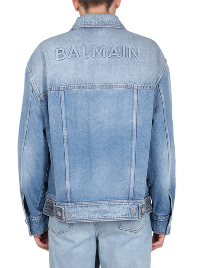 Shop Balmain Monogram Jacket In Blue
