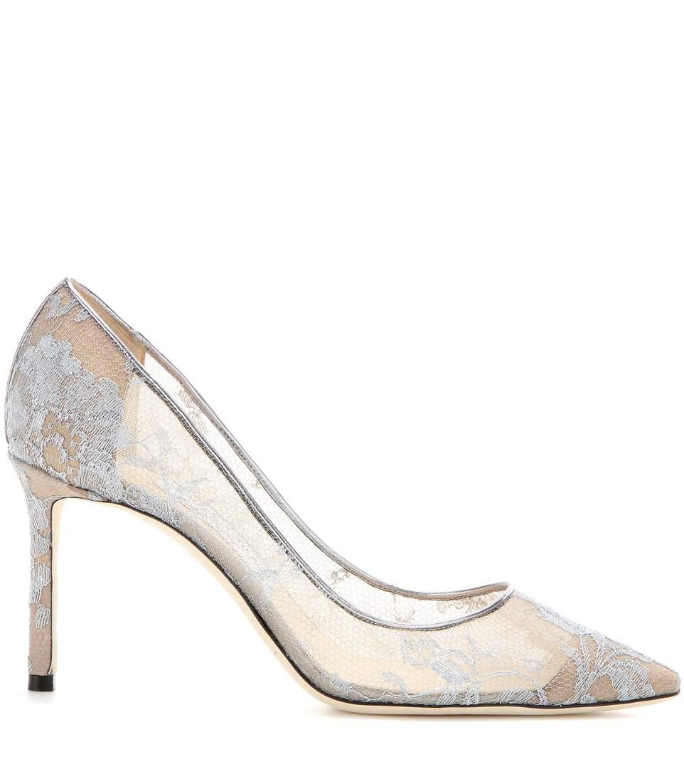 Jimmy Choo Romy 85 Metallic-lace Courts In Silver | ModeSens
