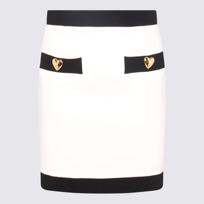 Shop Moschino White And Black Stretch Heart Buttons Mini Skirt