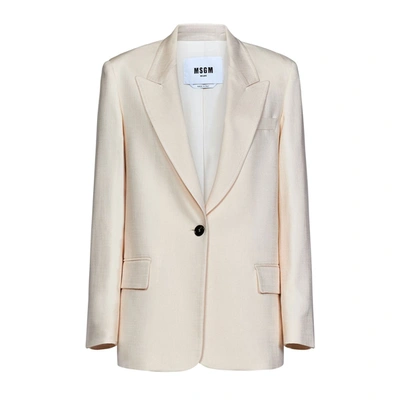 Msgm Single-breasted White Crepe Jacket In 04