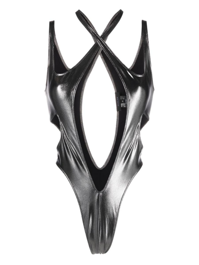 Shop Mugler Cut-out One-piece Swimsuit In Silver