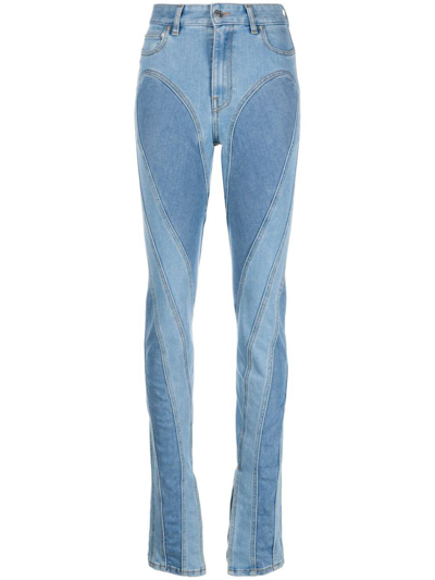 Shop Mugler Flare Panelled Jeans In Clear Blue