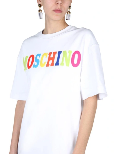 Shop Moschino Multicolor Logo Dress In White