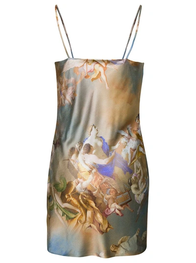 Shop Balmain Multicolor Minidress With Draped Detail And Sky-print All-over In Viscose Woman