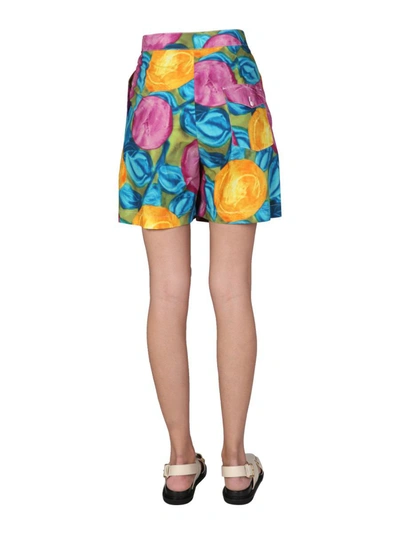Marni Low Waist Cotton Bermuda Pants With Flower Allover Print In Multicolor
