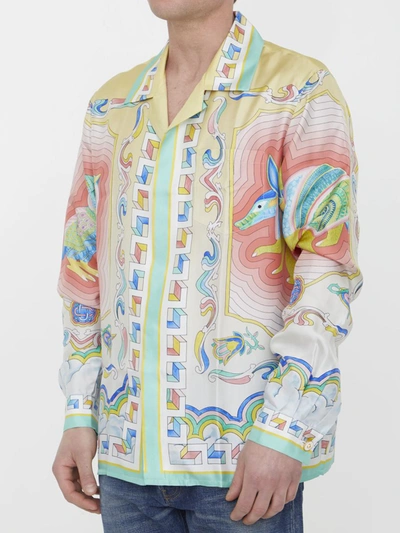 Shop Casablanca Multicolor Silk Shirt In <p>long-sleeved Shirt In Silk With All-over Multicolor Print. It Features Open Collar And Front Butt