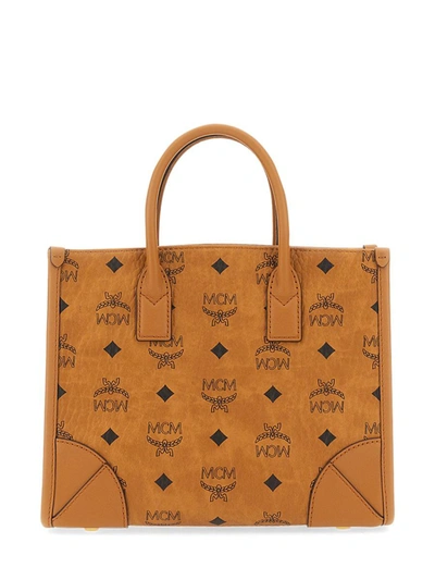 Mcm Structured Monogram Print Tote Bag In Brown