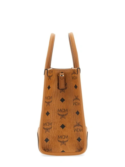 Mcm Structured Monogram Print Tote Bag In Brown