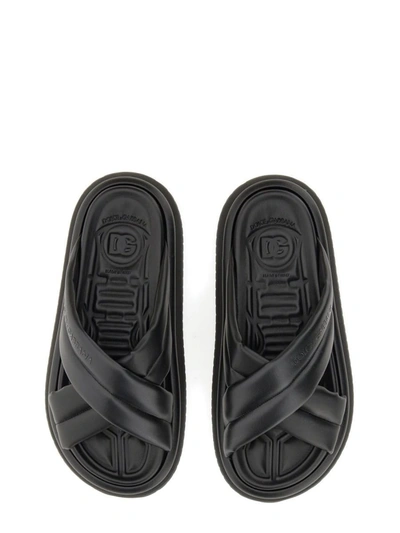 Shop Dolce & Gabbana Nappa Effect Fabric Sandal In Black