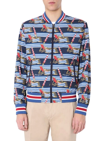 Dolce & Gabbana All Over Print Bomber Jacket In Blue